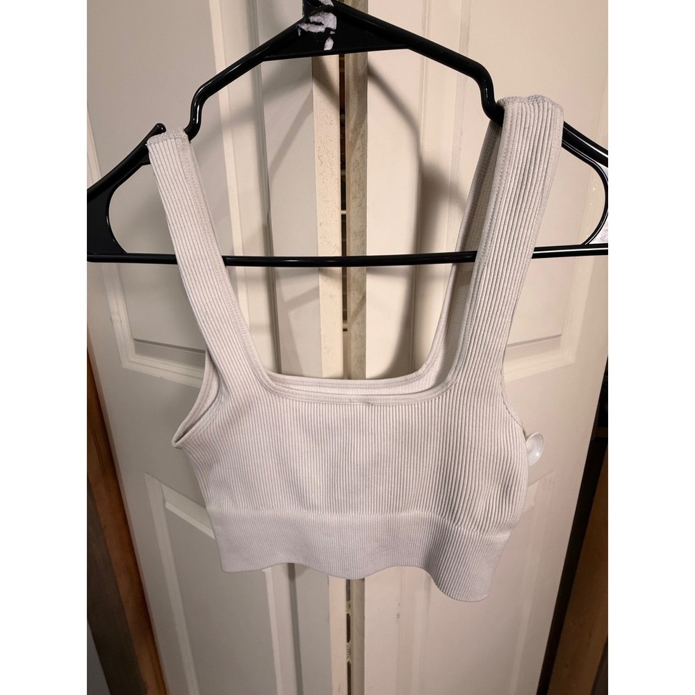 Zenana Ribbed Brami Cream Square Neck Seamless Tank L/XL